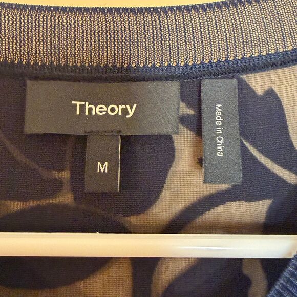 Theory Navy Velvet and Mesh Floral Burnout Sleeveless Top medium shirt - Picture 3 of 6